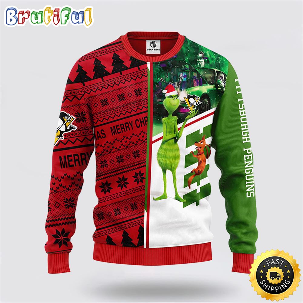 Nhl Pittsburgh Penguins Ugly Sweater Grinch And Scooby-Doo Ugly Christmas Sweater