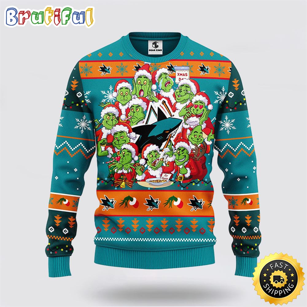 Nhl San Jose Sharks Ugly Sweater 12 Expressions Of Grinch During The Christmas Season Sweater