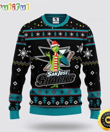 Nhl San Jose Sharks Ugly Sweater Funny Grinch Ugly Christmas Sweater