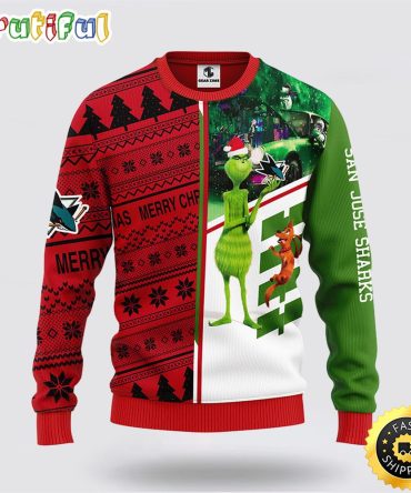 Nhl San Jose Sharks Ugly Sweater Grinch And Scooby-Doo Ugly Christmas Sweater