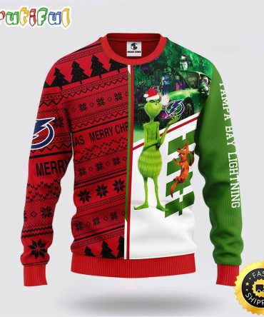 Nhl Tampa Bay Lightning Ugly Sweater Grinch And Scooby-Doo Ugly Christmas Sweater