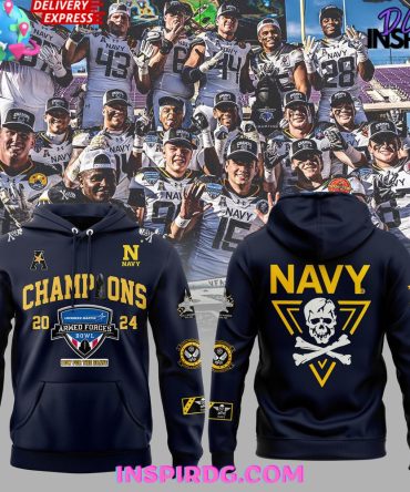 Navy Midshipmen Armed Forces Bowl Champions 2024 Navy All Over Print Hoodie