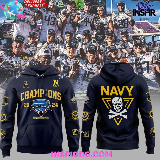 Navy Midshipmen Armed Forces Bowl Champions 2024 Navy All Over Print Hoodie