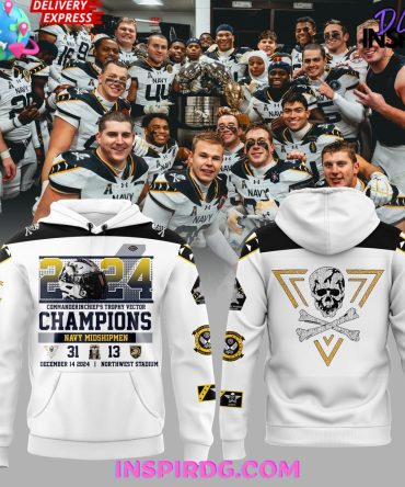 Navy Midshipmen Cic Trophy Champions 2024 White All Over Print Hoodie
