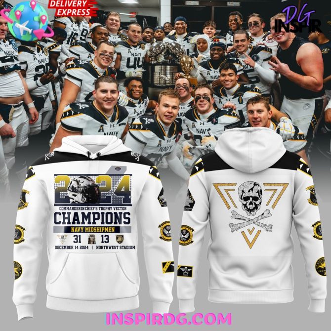 Navy Midshipmen Cic Trophy Champions 2024 White All Over Print Hoodie