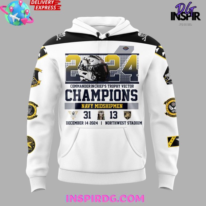 Navy Midshipmen Cic Trophy Champions 2024 White All Over Print Hoodie - Image 2