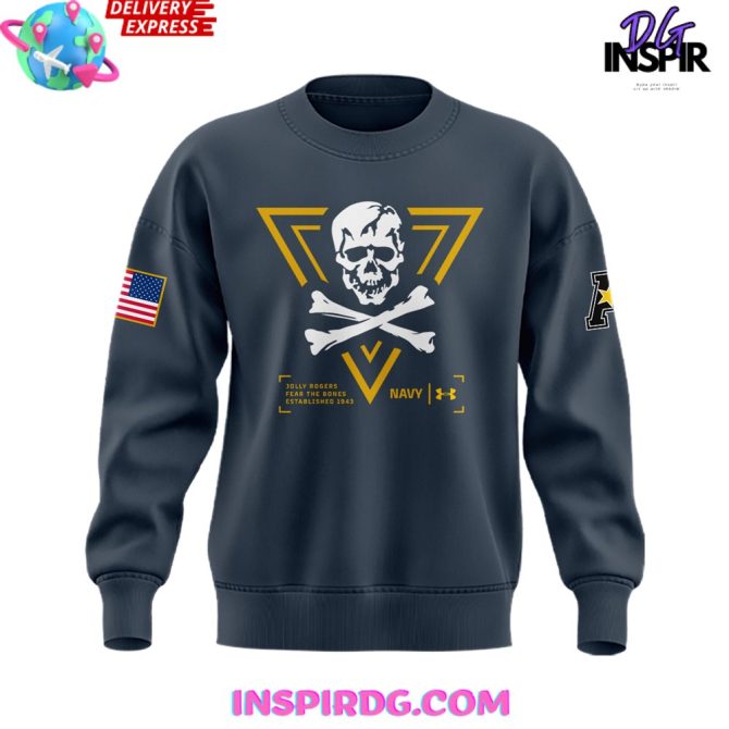 Navy Midshipmen Jolly Rogers Fear The Bones Special Navy Sweatshirt - Image 2