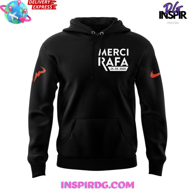 Offical Rafael Nadal Roland Garros Merci Rafa 2025 Black All Over Print Hoodie - Image 2