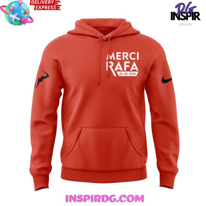 Offical Rafael Nadal Roland Garros Merci Rafa 2025 Orange All Over Print Hoodie - Image 2