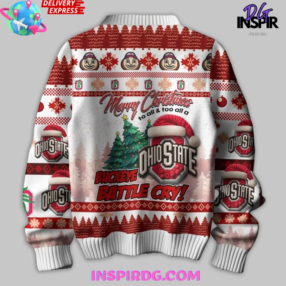 Ohio State Buckeyes Merry Christmas Ugly Ugly Christmas Sweater - Image 3
