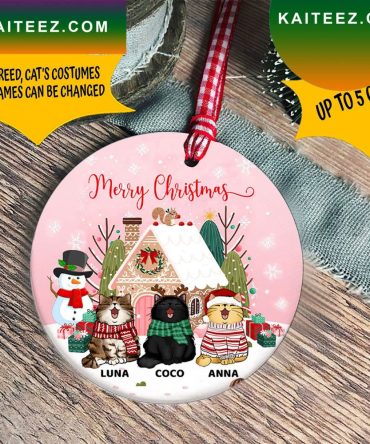 Personalized Merry Christmas Pink Candy House Ornament