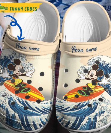 Personalized Mickey Surfing Disney Crocs Clog Shoes - Discover Comfort And Style Clog Shoes Unisex Clogs Garden Shoes