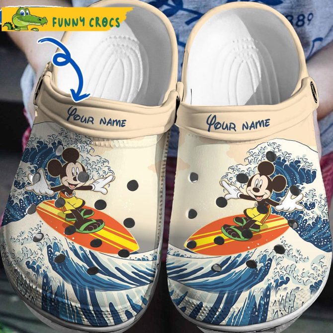 Personalized Mickey Surfing Disney Crocs Clog Shoes - Discover Comfort And Style Clog Shoes Unisex Clogs Garden Shoes