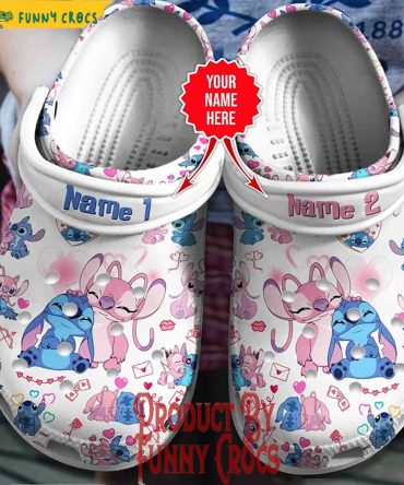 Personalized Stitch And Couple Angel Valentine Day Crocs - Discover Comfort And Style Clog Shoes For Family