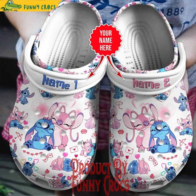 Personalized Stitch And Couple Angel Valentine Day Crocs - Discover Comfort And Style Clog Shoes For Family