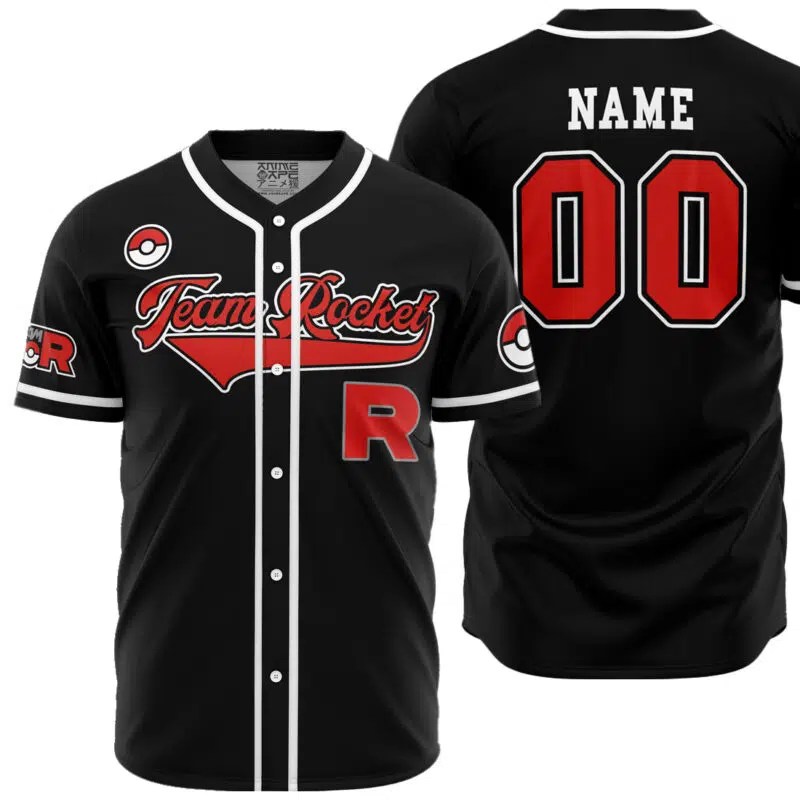 Personalized Team Rocket Grunt Black Pokemon Baseball Jersey - Image 5