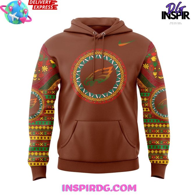Philadelphia Eagles Black History Month 2025 Orange All Over Print Hoodie - Image 2