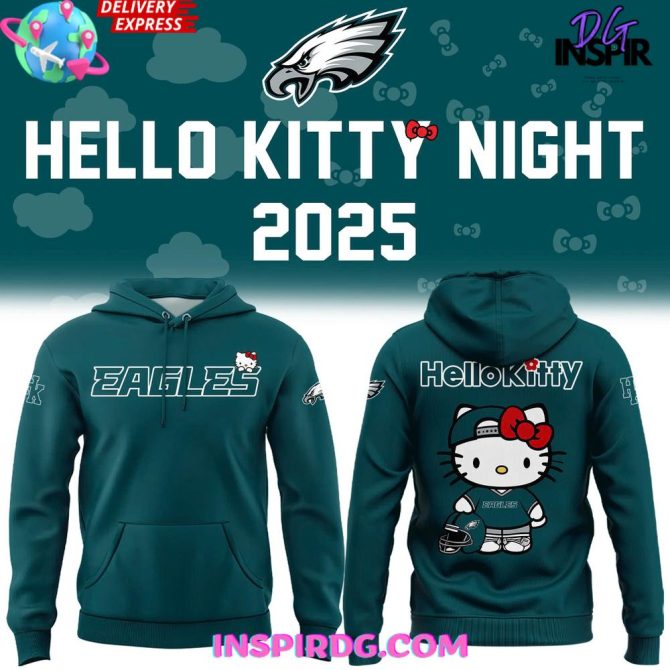 Philadelphia Eagles X Hello Kitty 2025 Green All Over Print Hoodie
