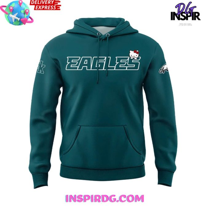 Philadelphia Eagles X Hello Kitty 2025 Green All Over Print Hoodie - Image 2