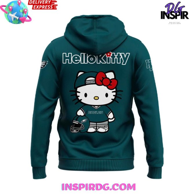 Philadelphia Eagles X Hello Kitty 2025 Green All Over Print Hoodie - Image 3