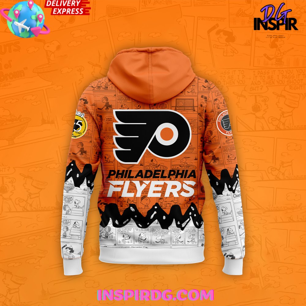 Philadelphia Flyers 75Th Anniversary Of Peanuts All Over Print Hoodie, 3D Hoodie - Image 3