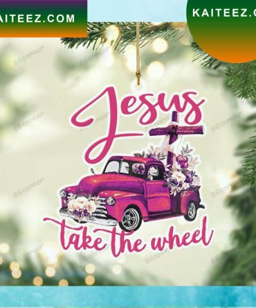 Pink Truck Take The Wheel Flat Christmas Ornament