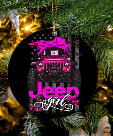 Halloween American Flag Pink Jeep Girl Ceramic Ornament Perfect Gift For Holiday
