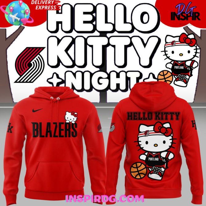 Portland Trail Blazers Hello Kitty 2025 Red All Over Print Hoodie