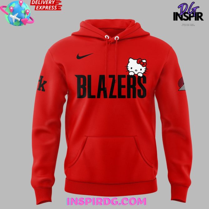 Portland Trail Blazers Hello Kitty 2025 Red All Over Print Hoodie - Image 2