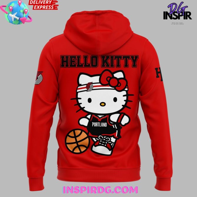 Portland Trail Blazers Hello Kitty 2025 Red All Over Print Hoodie - Image 3