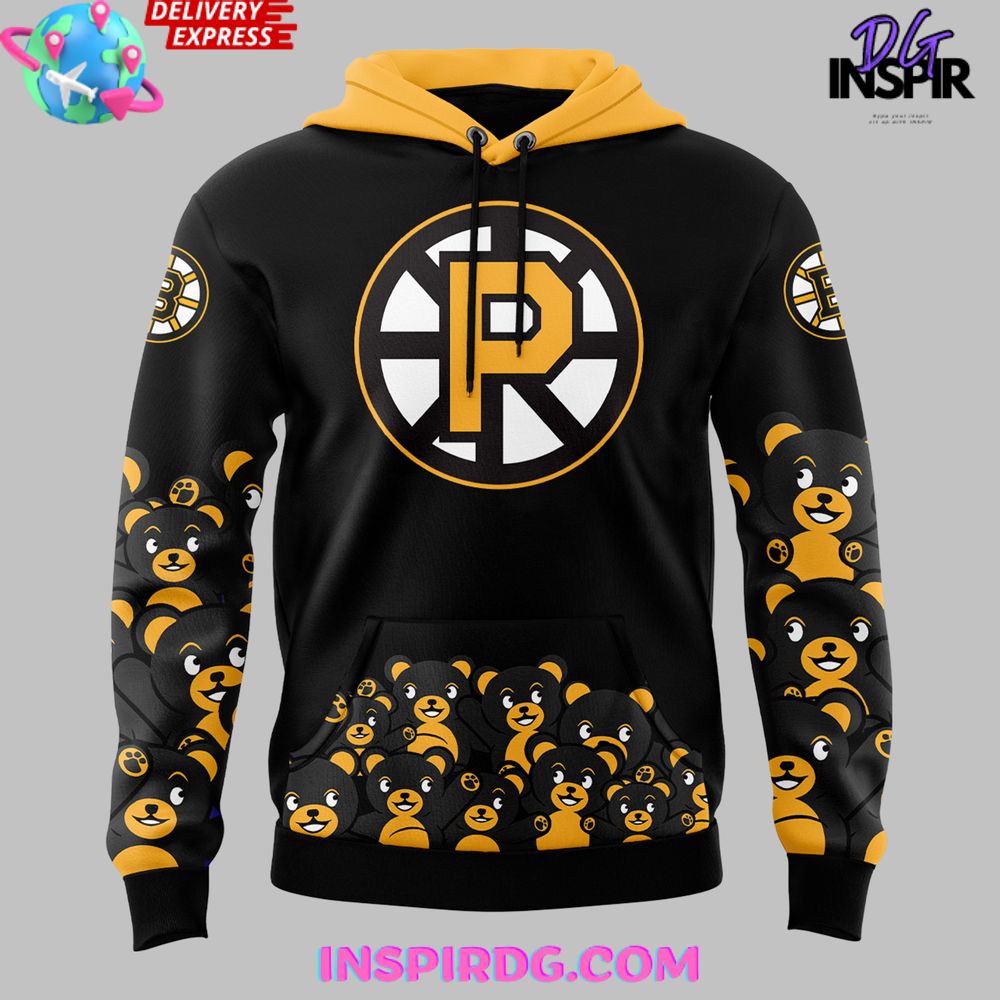 Providence Bruins Teddy Bear Black All Over Print Hoodie, 3D Hoodie - Image 2