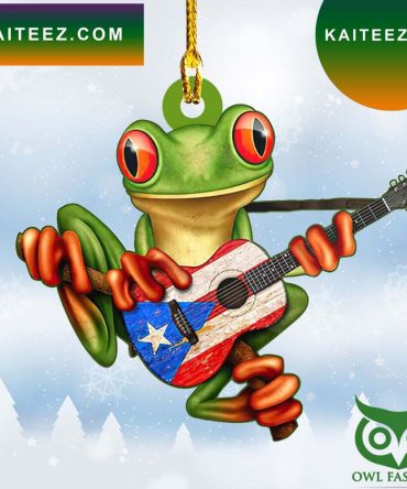 Puerto Rico With Green Frog Playing Guitar In Territory Flag Pattern Christmas Ornament