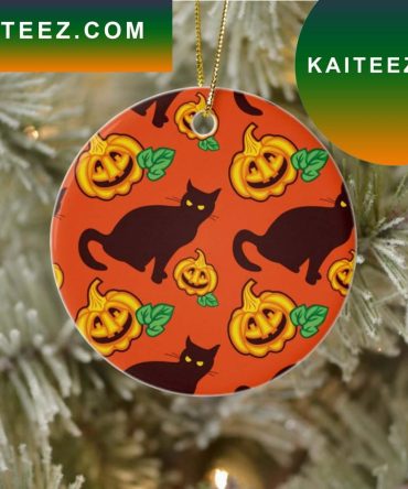 Pumpkins And Black Cat Halloween Tree Decor Gift Friends Ornament