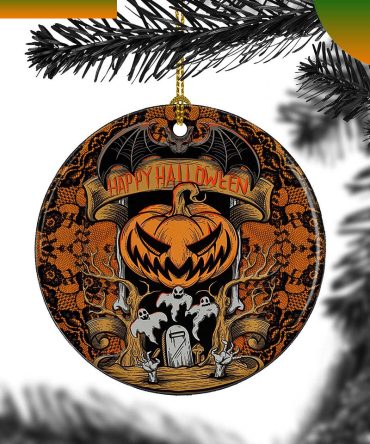 Pumpkins Bat Porcelain Happy Halloween Tree Decor Gift Friends Ornament