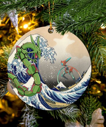 Rayquaza Vs Dyoxic Pokemon The Great Wave Ceramic Ornament Perfect Gift For Holiday