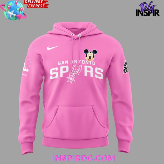 Disney Mickey Mouse San Antonio Spurs Pink Hoodie – Official Nba Fan Gear For Kids & Adults - Image 2
