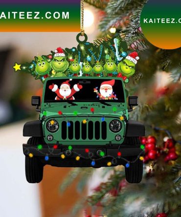 Santa Claus Rides A Car Carrying Grinch Christmas Ornament