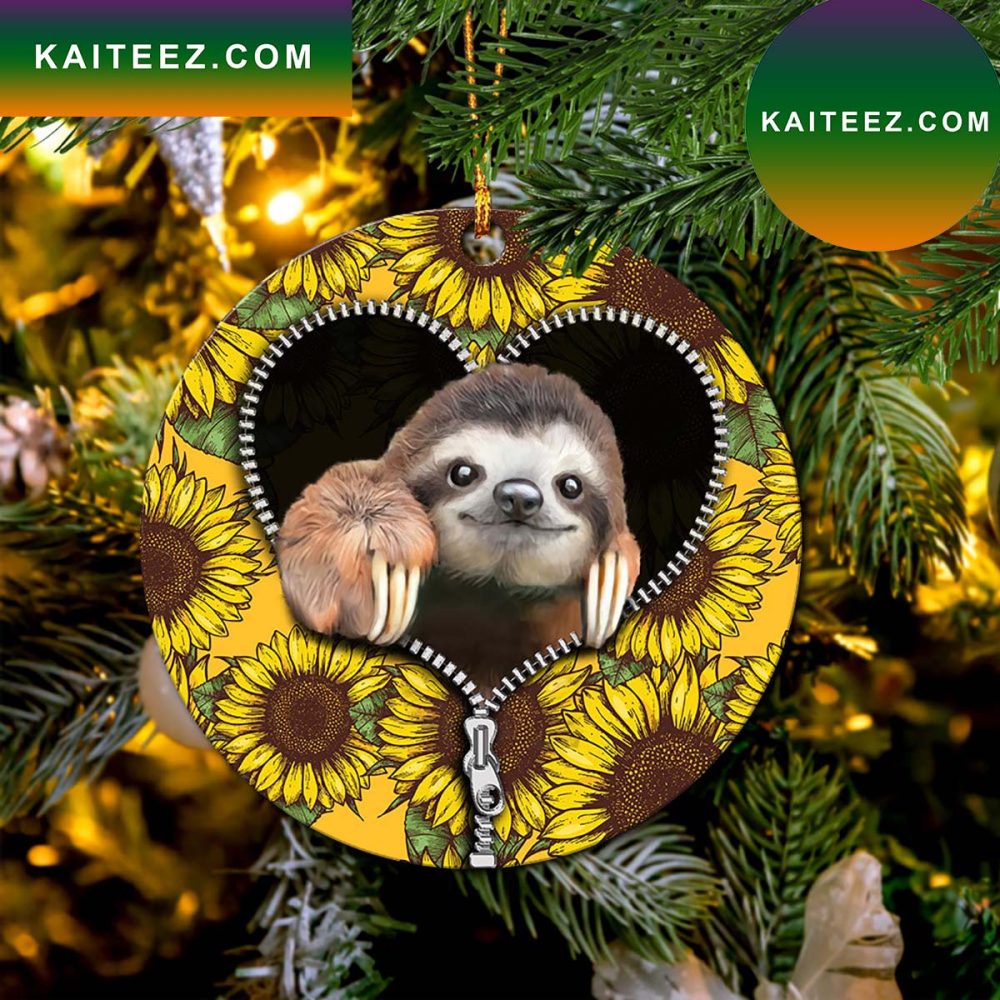 Sloth Cute Sunflower Zipper Mica Circle Ornament Perfect Gift For Holiday