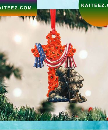 Soldier Kneeling Under Poppy Cross Usa Flag Christmas Ornament