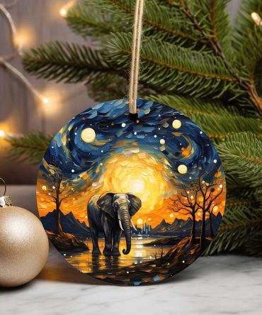 Elephant Starry Night Christmas Ceramic Ornament Perfect Gift For Holiday