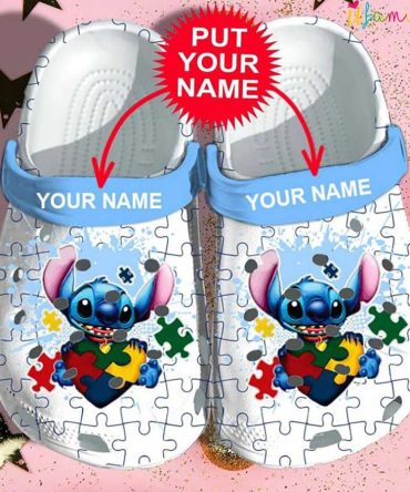 Stitch Puzzle Pieces Custom Name Crocs - Discover Comfort And Style Clog Shoes For Family