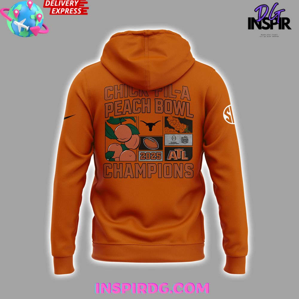Texas Longhorns Chick-Fil-A Peach Bowl 2025 Orange All Over Print Hoodie, 3D Hoodie - Image 3