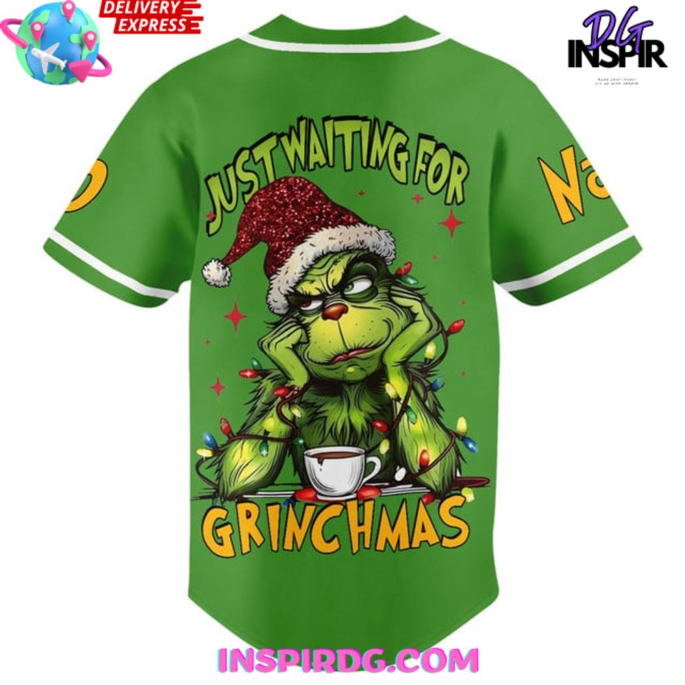 The Grinch Just Waiting For Grinchmas Baseball Jersey - Image 3