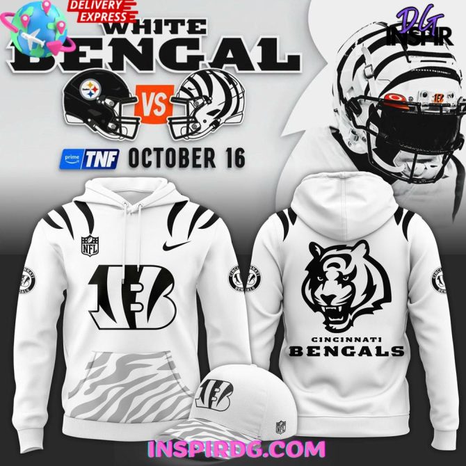 White Bengal Cincinnati Bengals New 2025 All Over Print Hoodie