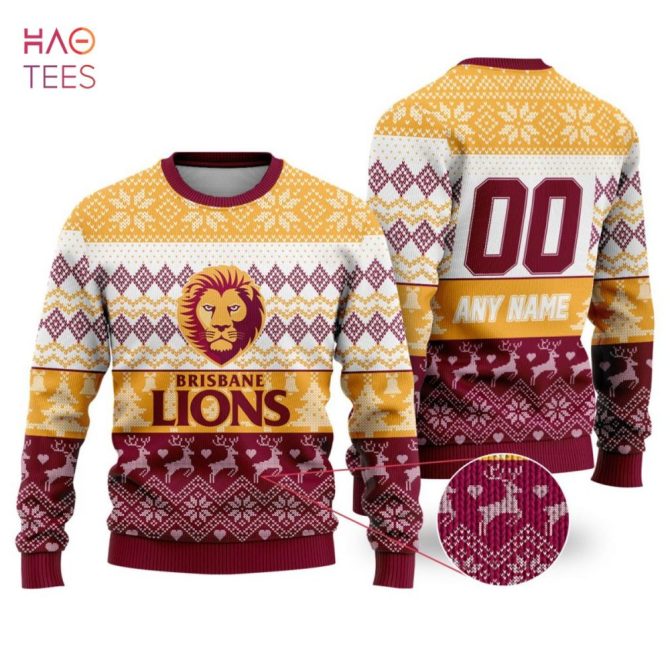 Custom Brisbane Lions Ugly Christmas Sweater – Personalized Name & Number Gift