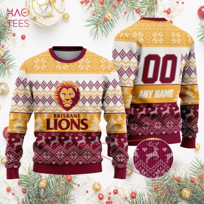 Custom Brisbane Lions Ugly Christmas Sweater – Personalized Name & Number Gift - Image 2