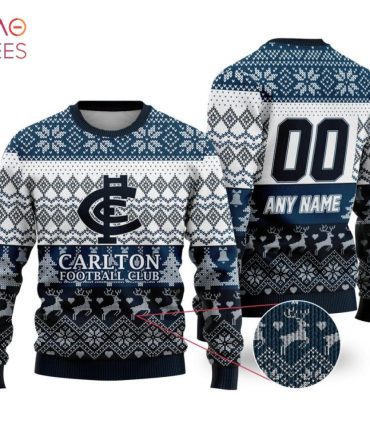 Carlton Football Club Ugly Christmas Sweater - Custom Name & Number - Perfect Gift!