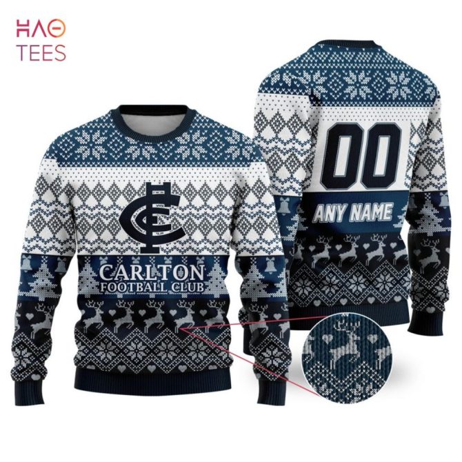Carlton Football Club Ugly Christmas Sweater - Custom Name & Number - Perfect Gift!