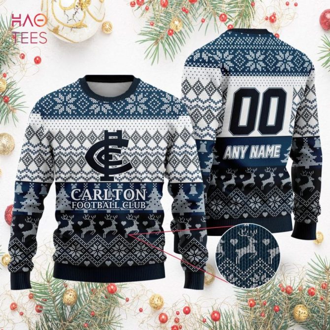 Carlton Football Club Ugly Christmas Sweater - Custom Name & Number - Perfect Gift! - Image 2