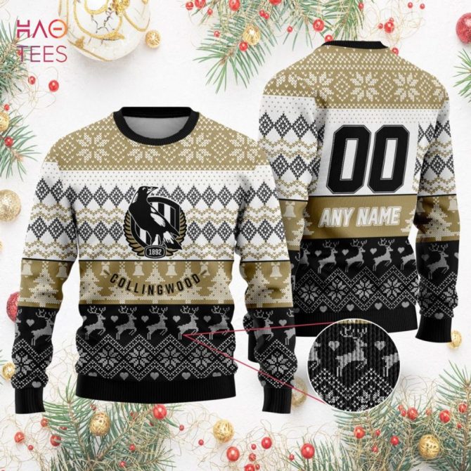 Custom Collingwood Fc Christmas Sweater – Personalized Name & Number – Cozy Holiday Knit - Image 2